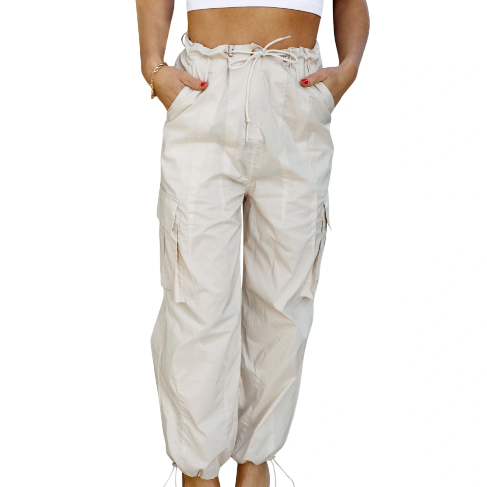 Women High Waist Pants Drawstring Big Pockets Casual Party Trousers