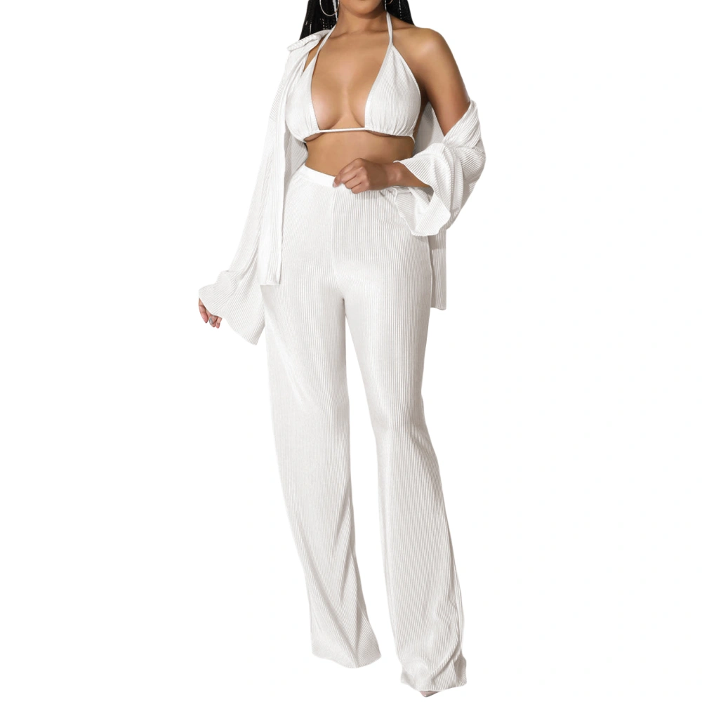 Women Summer Trousers Outfits Button Down Shirt and Bra Pants Set 