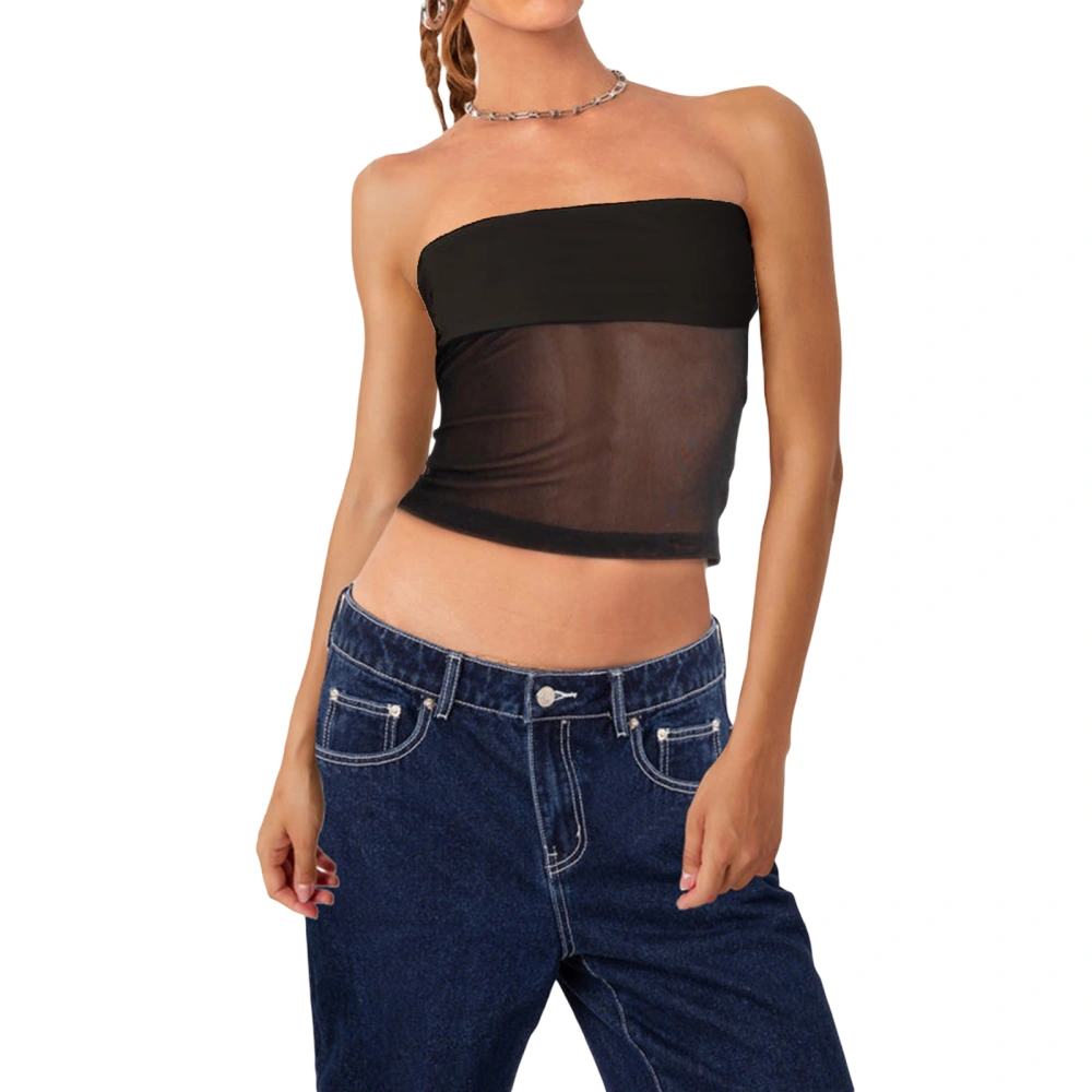 Women's Summer Solid Color Sleeveless Off Shoulder Sheer Bandeau