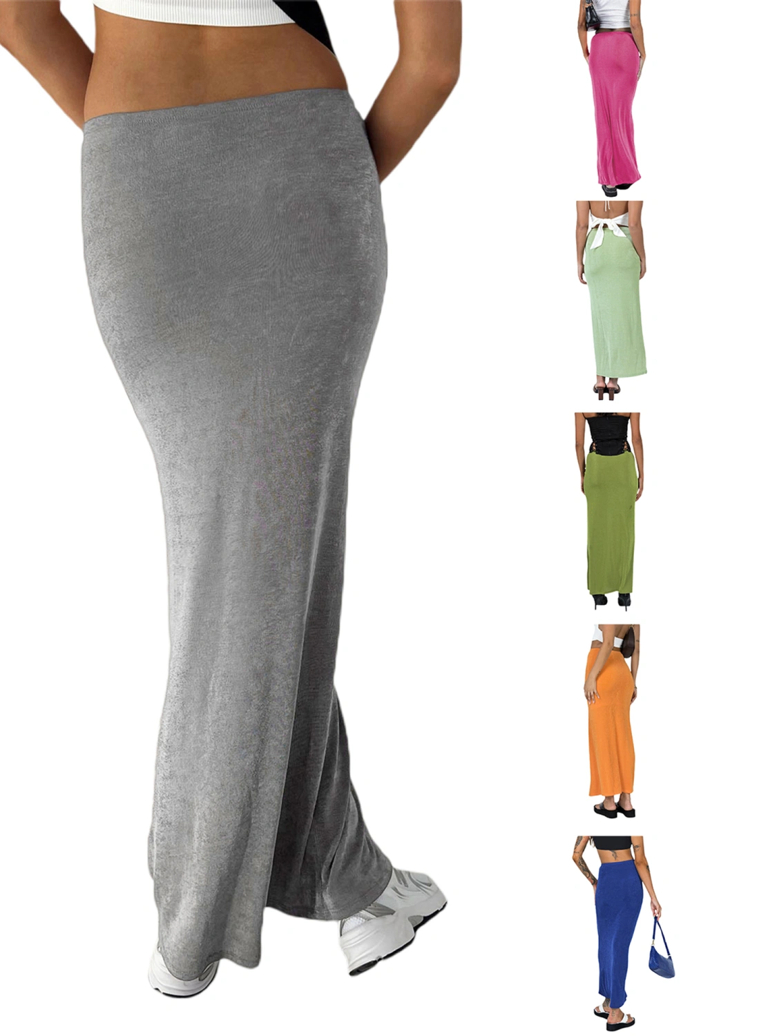 Women Long Skirt, Elegant Low Waist Solid Color Summer Ladies Skirt
