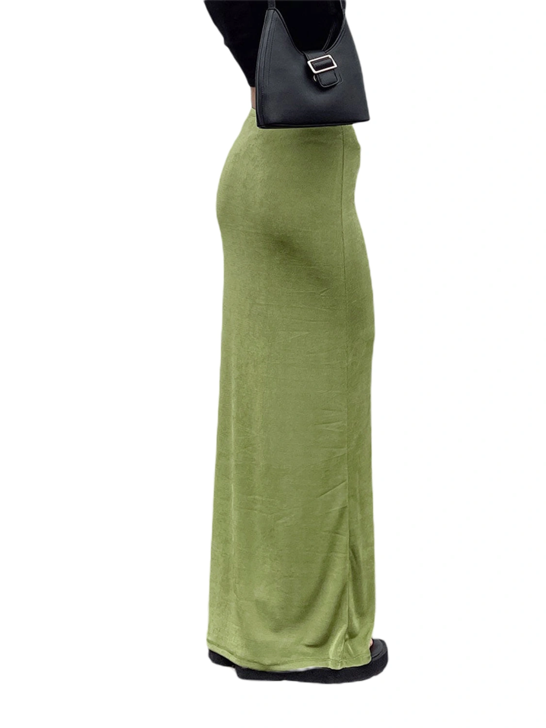 Women Long Skirt, Elegant Low Waist Solid Color Summer Ladies Skirt