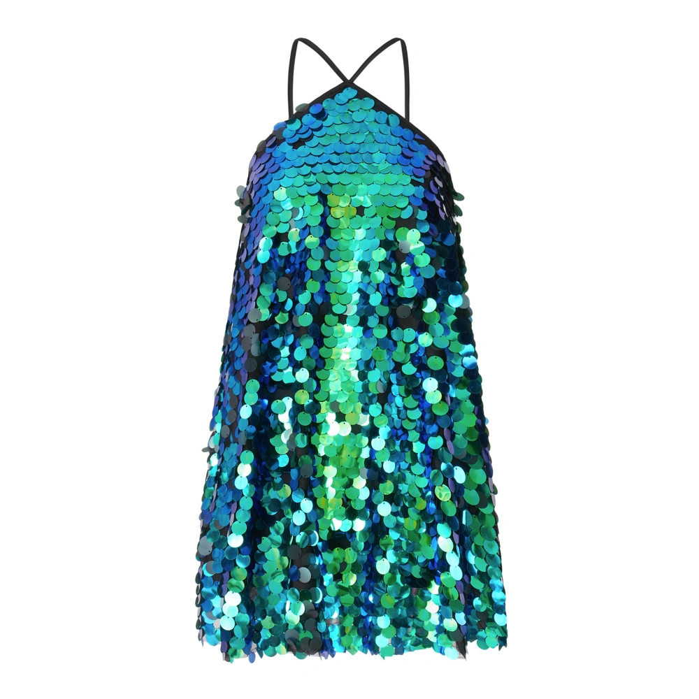 Women's Summer Sleeveless Backless Hanging Neck Sequins Dress