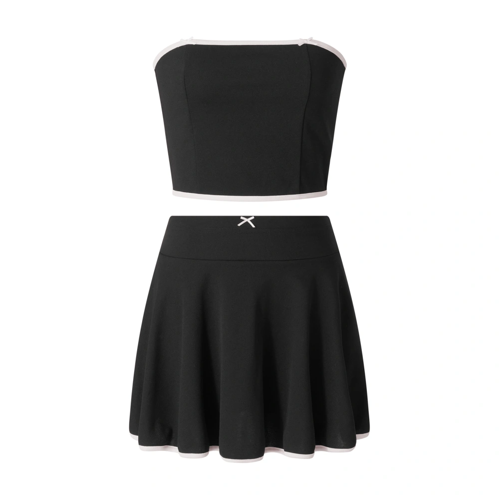 Women Skirt Set, Bowknot Strapless Tube Top with Mini A-line Skirt