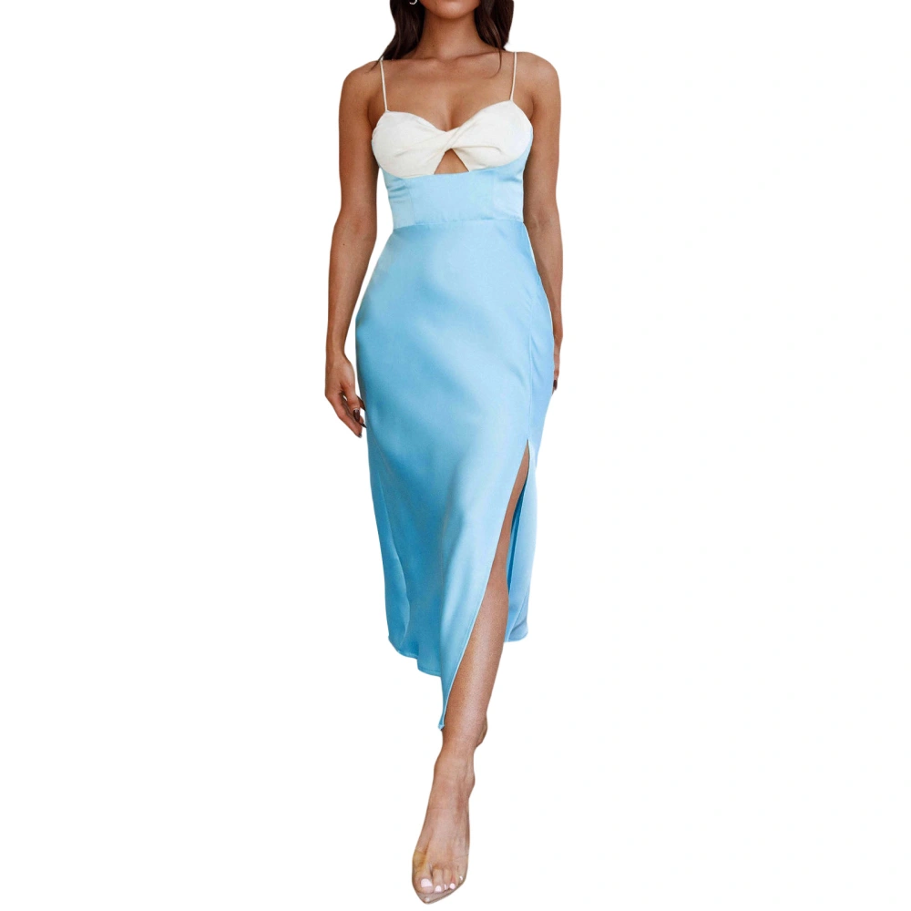 Women Midi Bodycon Dress Contrast Color Sleeveless Cocktail Dress