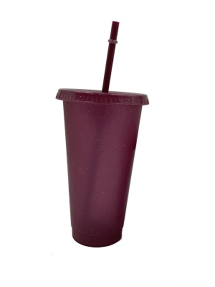 Straw Cup with Wide Mouth Lid, Fixing Ring, Shine Glitter Bottle