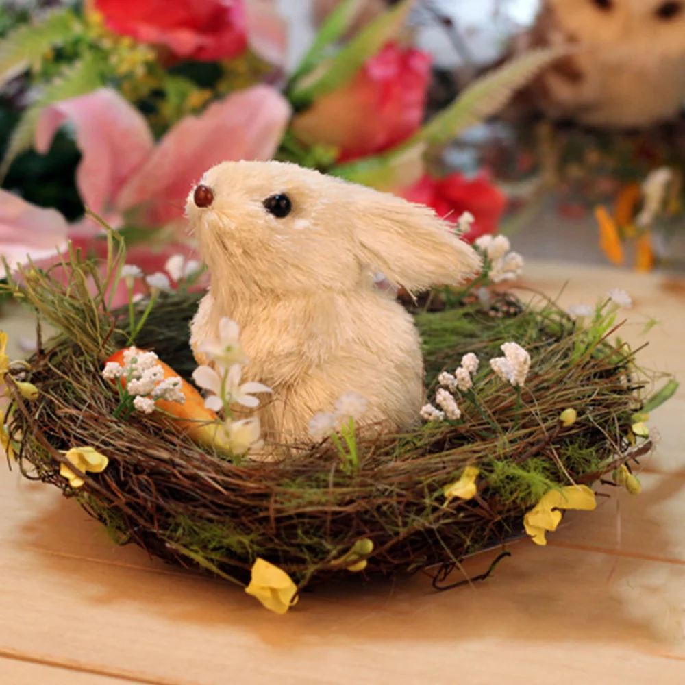 Rabbit Nest Decoration Straw Easter Bunny Sisal Garden Ornament