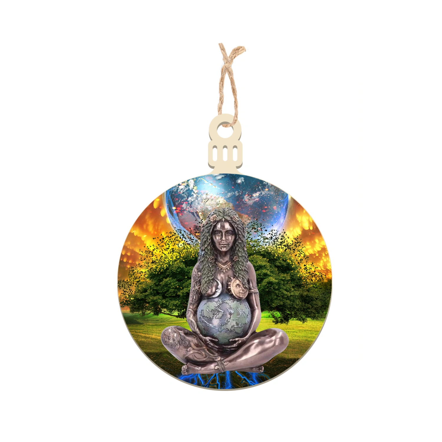 Wooden Gaia Mother Earth Tag, Hanging Sign for Home Decoration