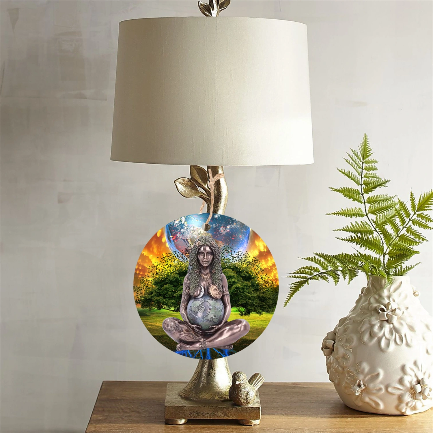 Wooden Gaia Mother Earth Tag, Hanging Sign for Home Decoration
