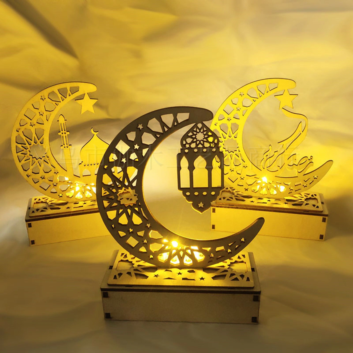 Decorative Table Light, Hollow Carving Moon Shape Lamp with Base