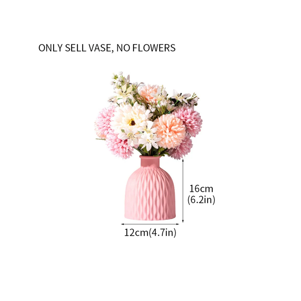 Artificial Flowers with Vase, Silk Bouquet with Textured Ceramic Vase