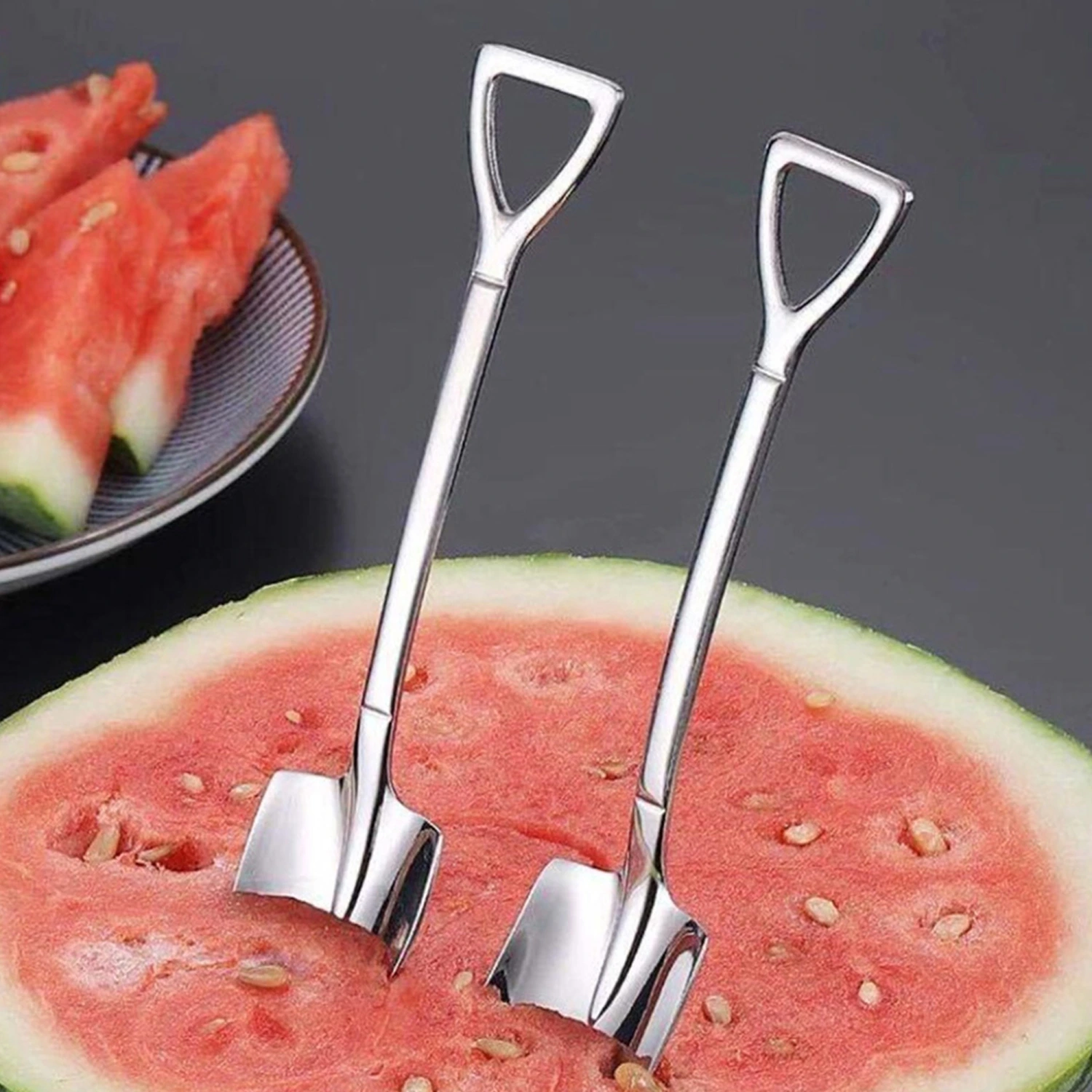 2Pcs Watermelon Spoon with Storage Box, Triangle Hook Shovel