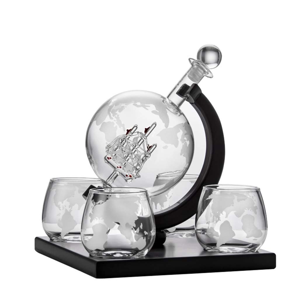 Whiskey Decanter Set, Decanter with Etched Globe Glasses & Stand