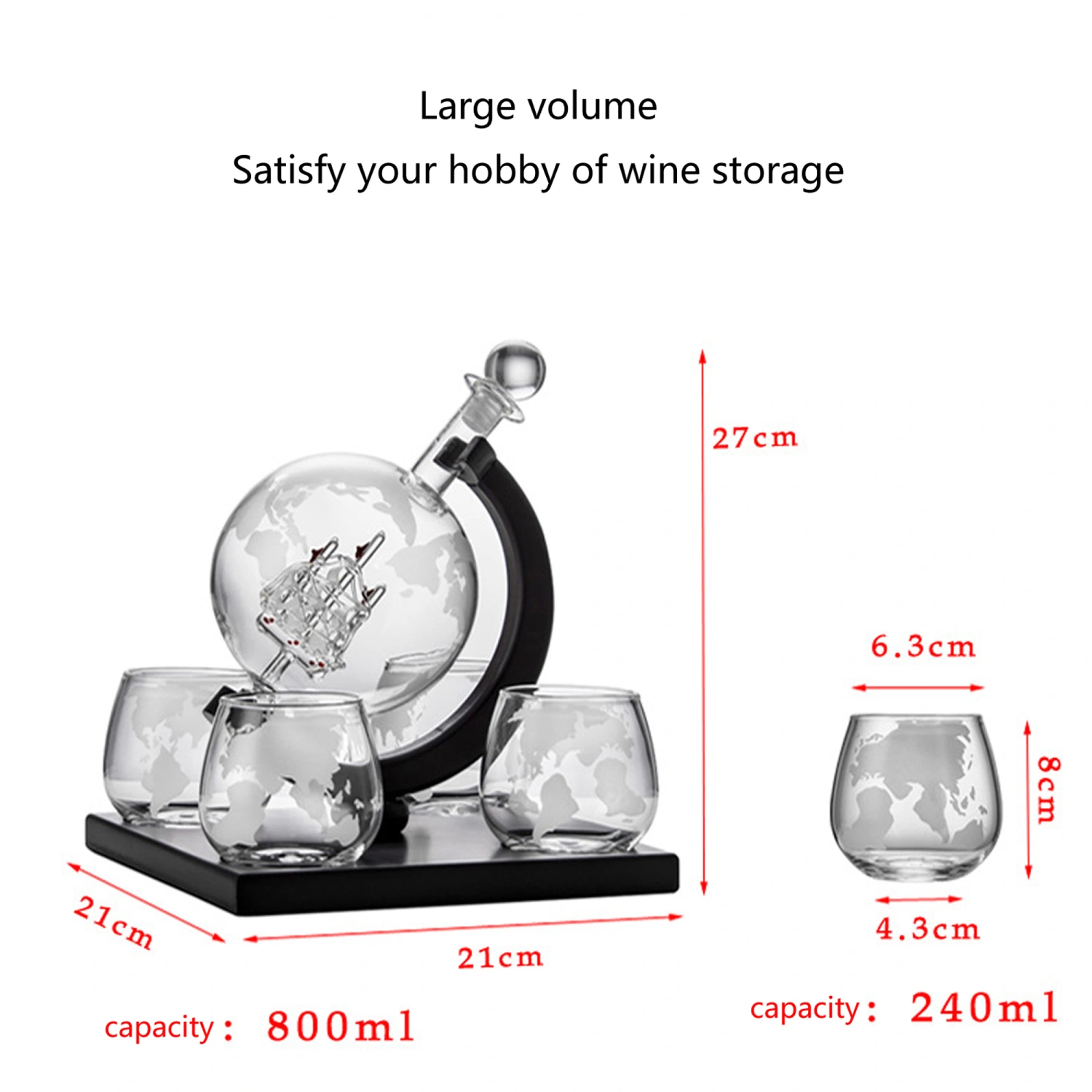 Whiskey Decanter Set, Decanter with Etched Globe Glasses & Stand