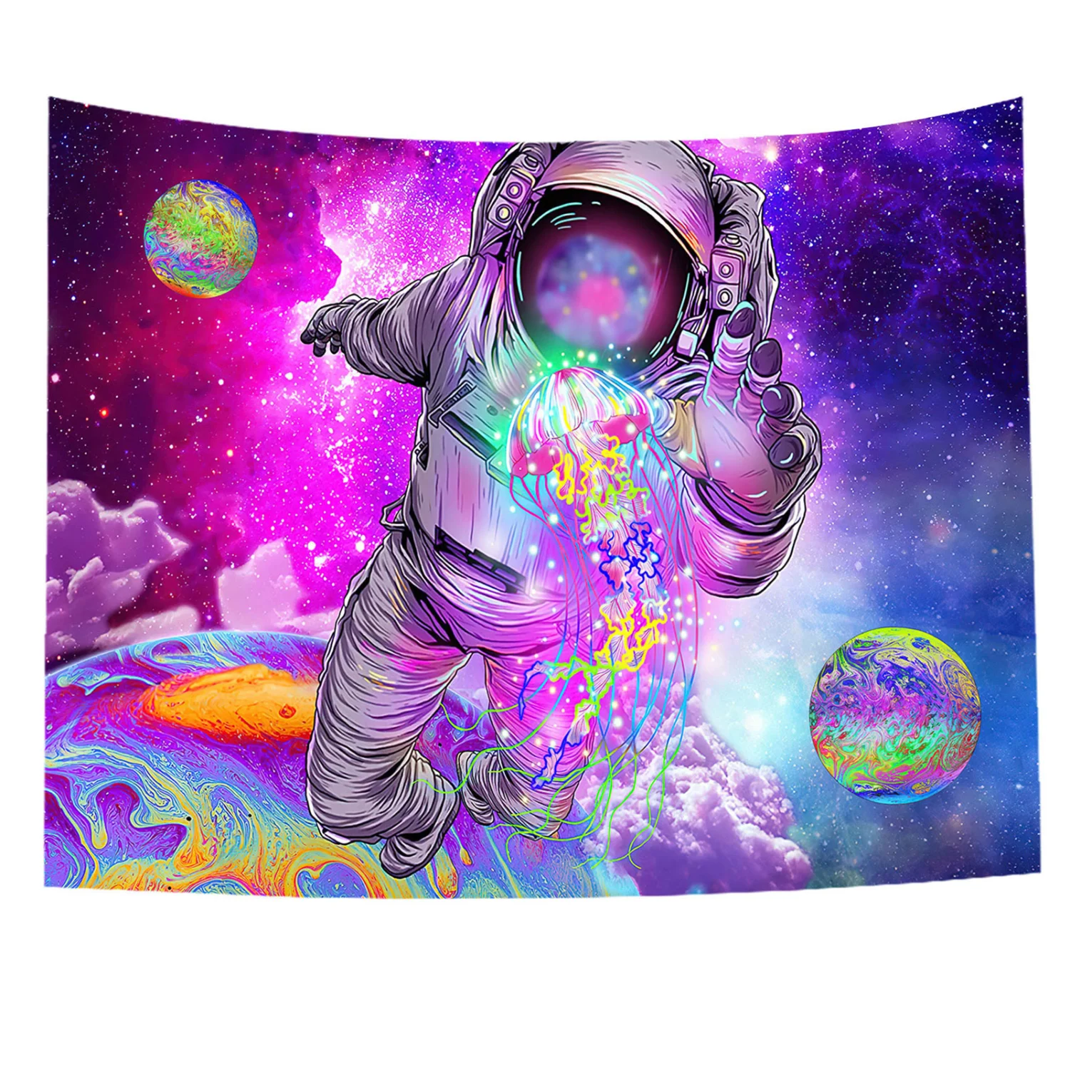 Wall Tapestry, Astronaut Planet Print Decorative Cloth Hanging Carpet