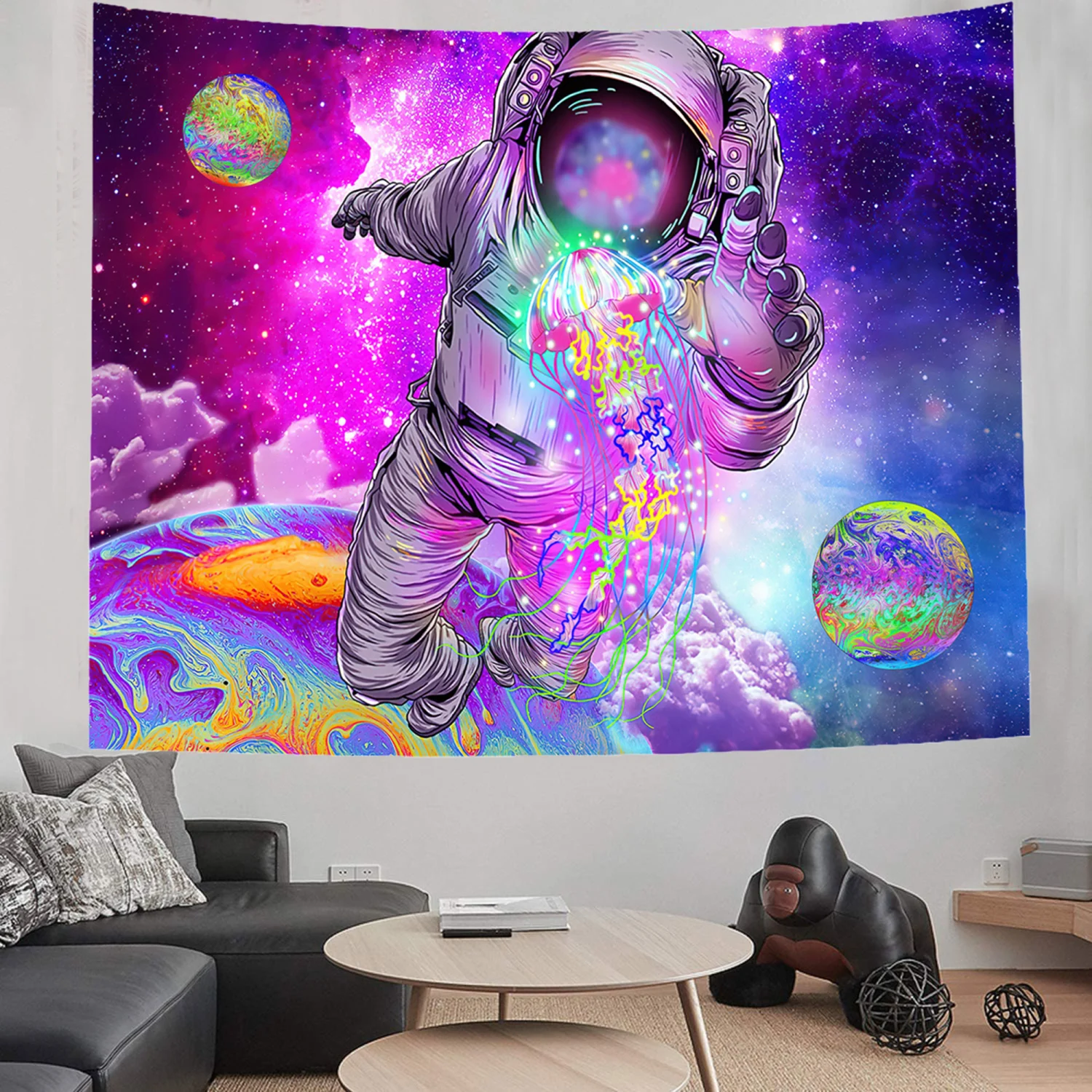 Wall Tapestry, Astronaut Planet Print Decorative Cloth Hanging Carpet