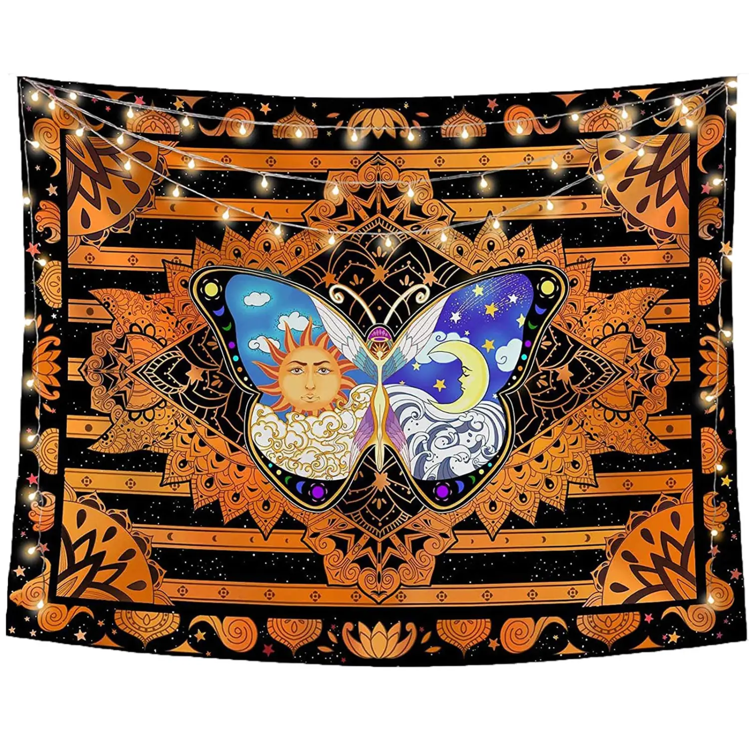 Psychedelic Tapestry, Mushroom Chart/Sun Moon Tapestry Wall Hanging
