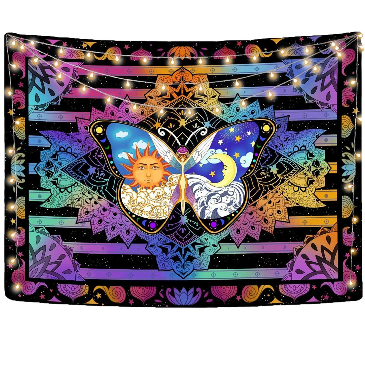 Psychedelic Tapestry, Mushroom Chart/Sun Moon Tapestry Wall Hanging