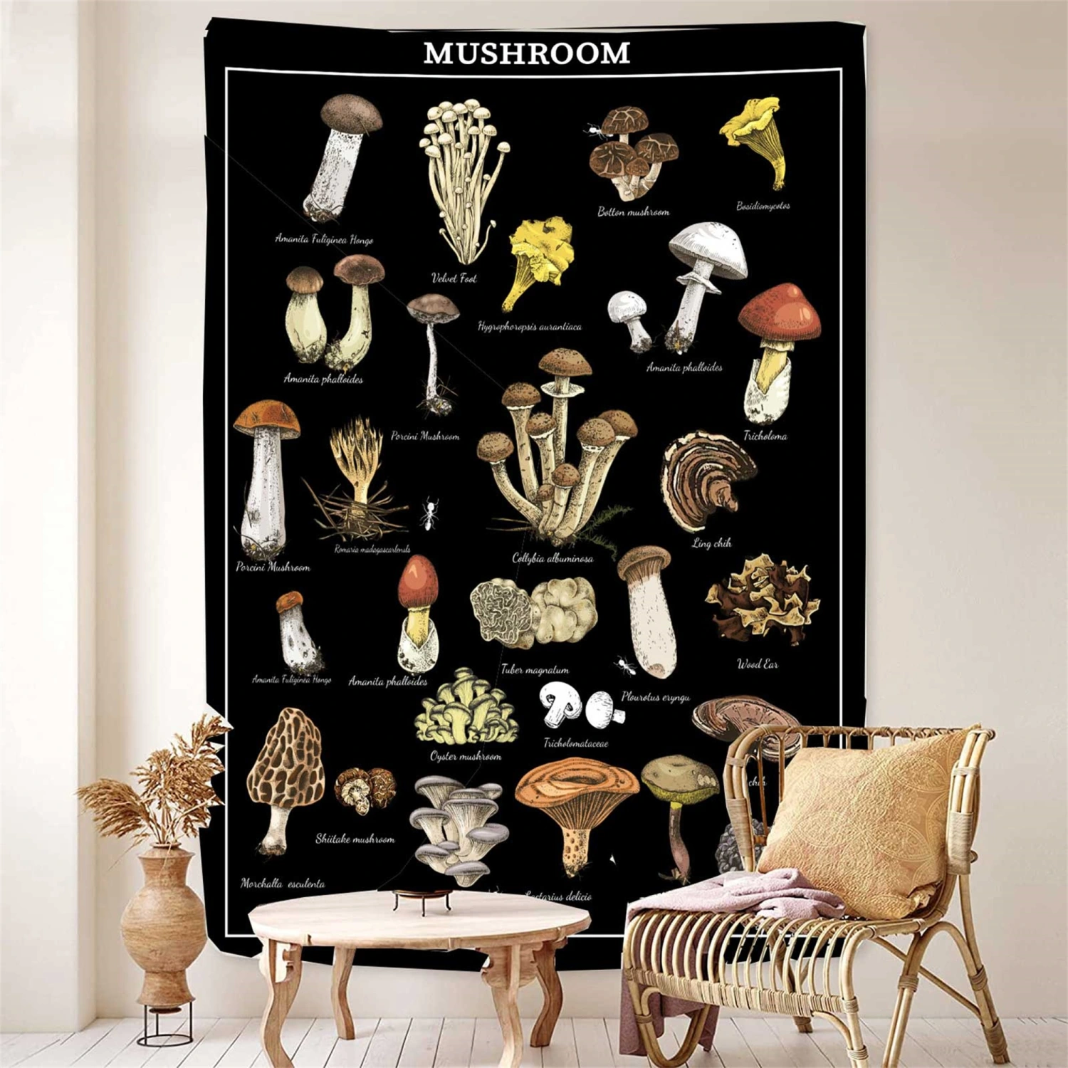 Psychedelic Tapestry, Mushroom Chart/Sun Moon Tapestry Wall Hanging