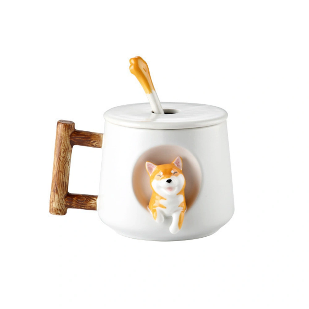 Creative Cartoon Ceramic Mug with Lid and Spoon Small Animal Cup