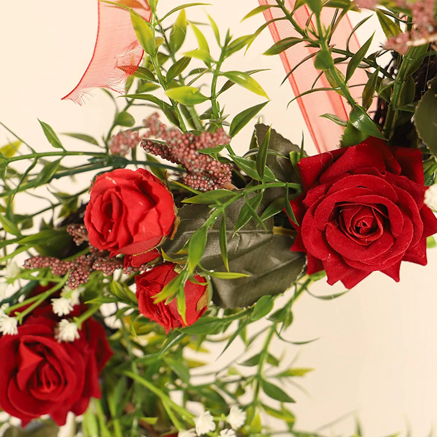 Valentine’s Day Heart-shaped Wreath, Artificial Roses and Leaves