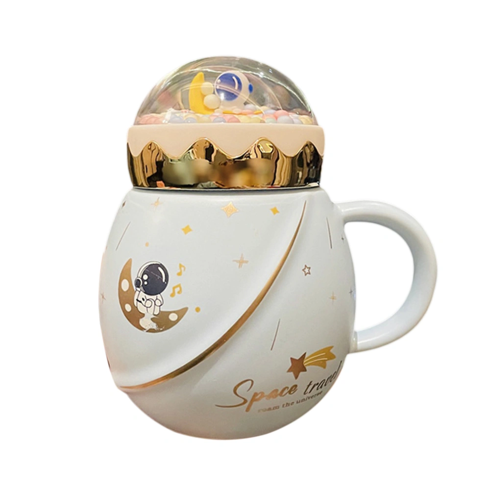 Spaceman and Moon Pattern Mug with Lid and Spoon, Creative Coffee Cup