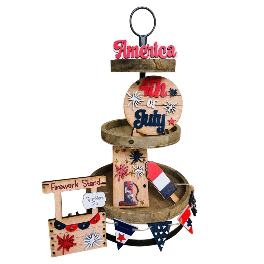 Patriotic Tiered Tray Decors, Independence Day Wooden Sign Set