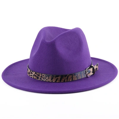 Adults Jazz Hat, Winter Fedora Hat with Detachable Leopard Print Belt