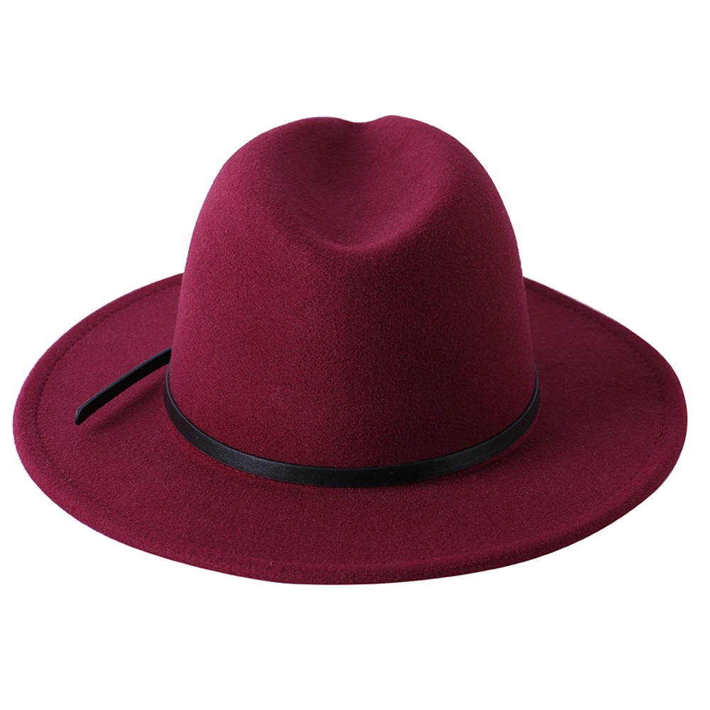 Unisex Wide Brim Panama Hat Vintage Felt Fedora Hat with Belt for Men Women