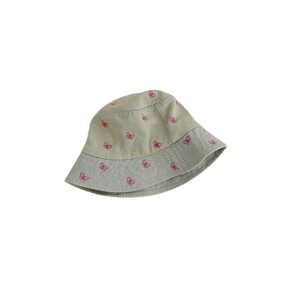 Kids Bucket Hat, Wide Brim Embroidery Butterfly Denim Cap Sun Hat