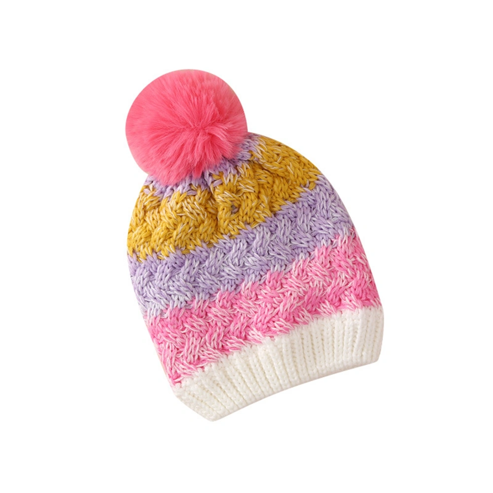 Baby Beanie, Soft Contrast Color Knit Hat Winter Cap with Plush Ball