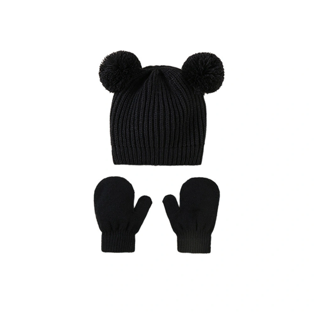 Kids Hat and Gloves Set Solid Color Winter Knit Beanie and Mittens