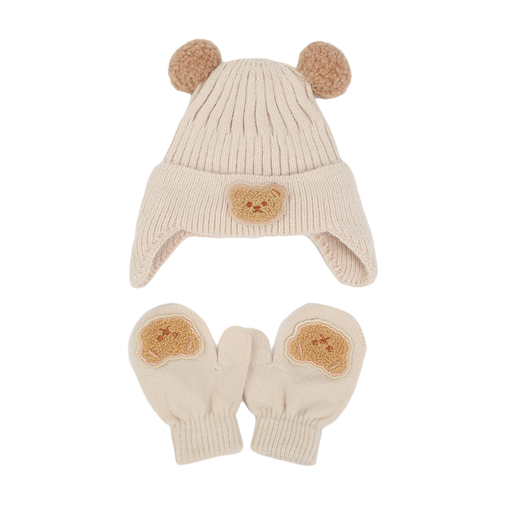 Kids Hat and Gloves Set Cartoon Bears Winter Knit Beanie and Mittens 