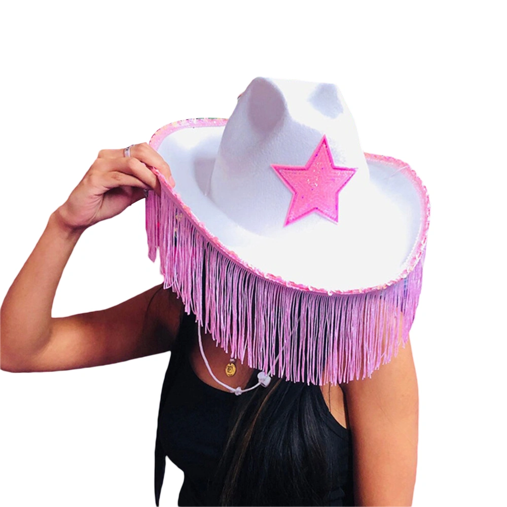 Women Star Cowboy Hat Western Cowgirl Hat with Tassel for Carnival