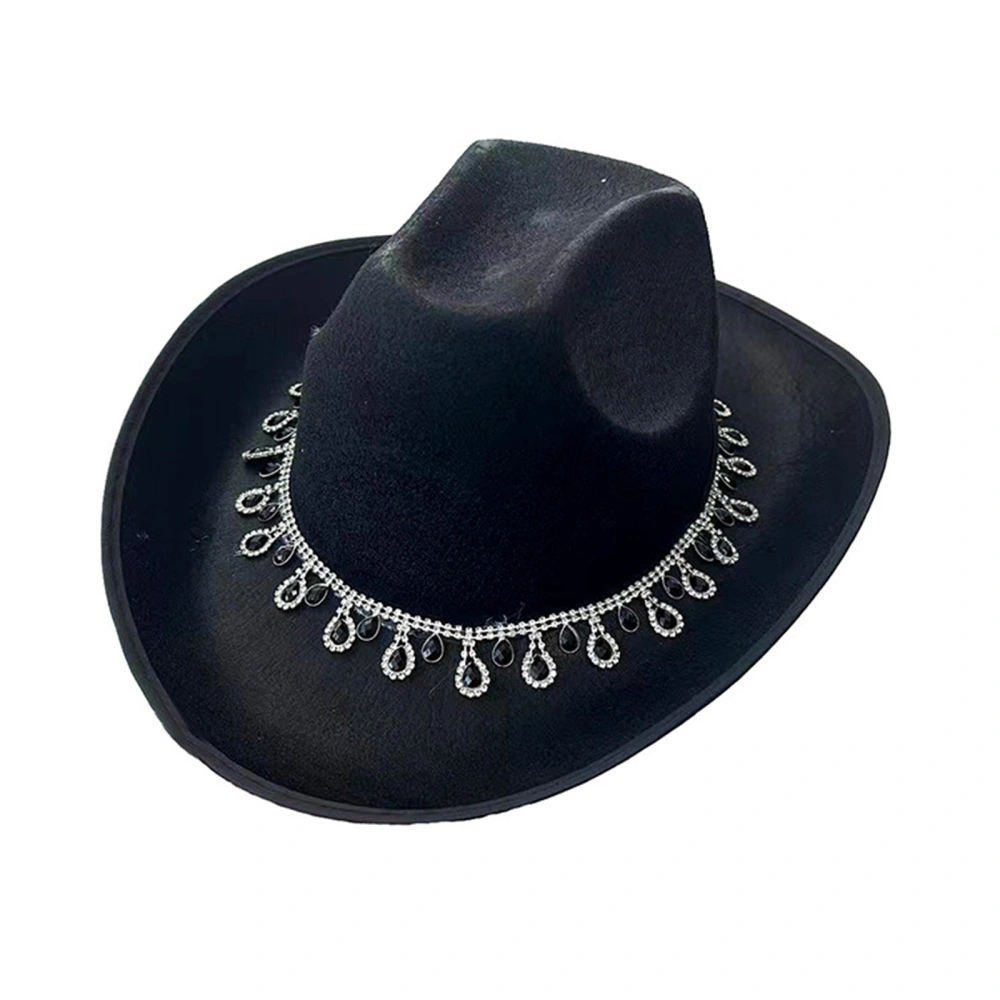 Women Cowboy Hat Water Drop Tassel Rhinestones Western Cowgirl Hat 