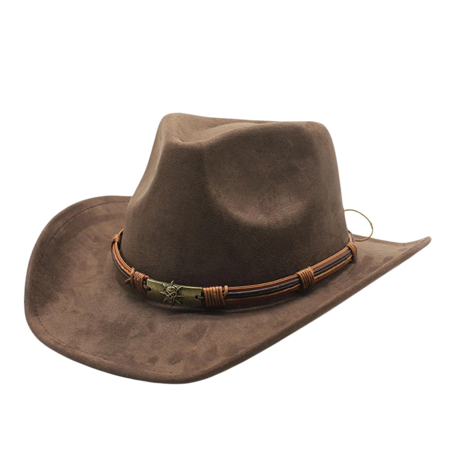 Women Men Felt Cowboy Hat, Vintage Skull Roll-up Wide Brim Western Hat