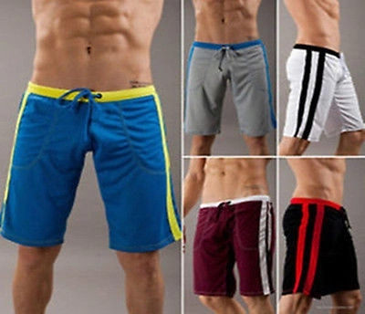 Men Summer Sports Short Pants, Mid Waist Stripe Patchwork Shorts