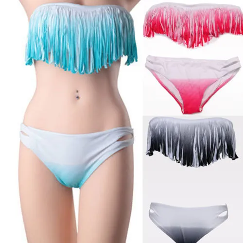 Women Bikini Set Push Up Bandage Fringe Tassel Two Piece Swimwear Swimsuit