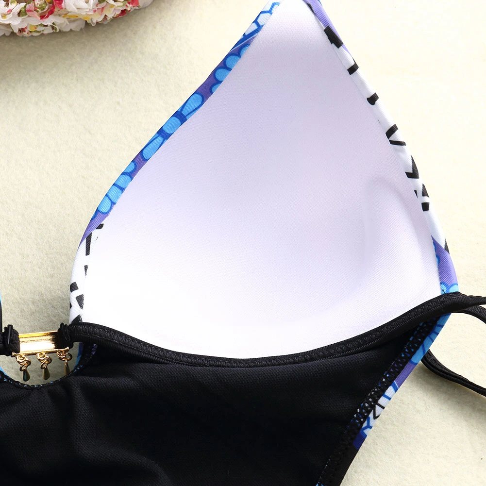 Women Summer Swimsuit Ethnic Print Deep V-neck Bandage Swimwear