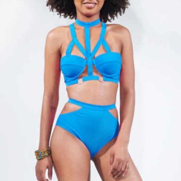 Women' s Bathing Suits Solid Color Cross-Cover Halter Bandage Swimwear