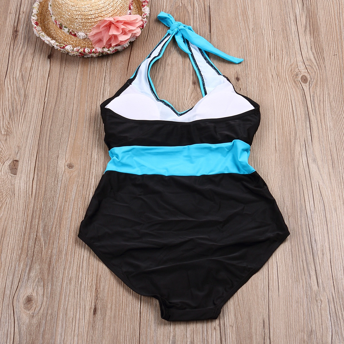 Women Summer Color Block Swimsuit, V-neck Push Up Bathing Suit