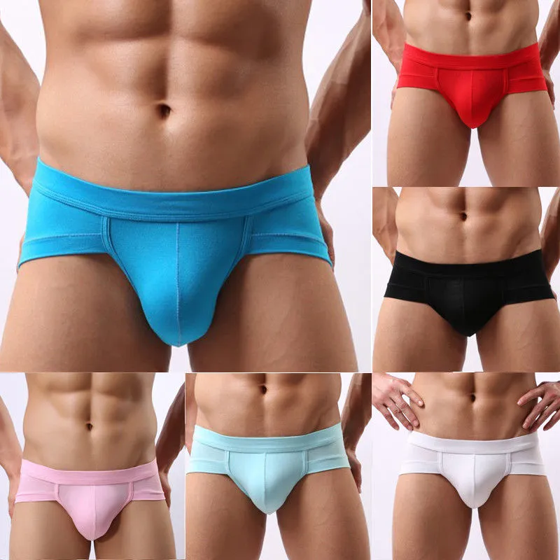 Men Sexy Bulge Briefs Solid Color Mid Waist Dailywear Casual Underpants