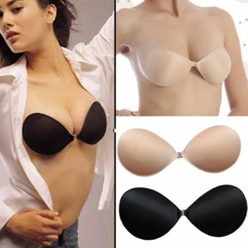 Women Strapless Round Up Invisible Backless Self-Adhesive Push Up Bra