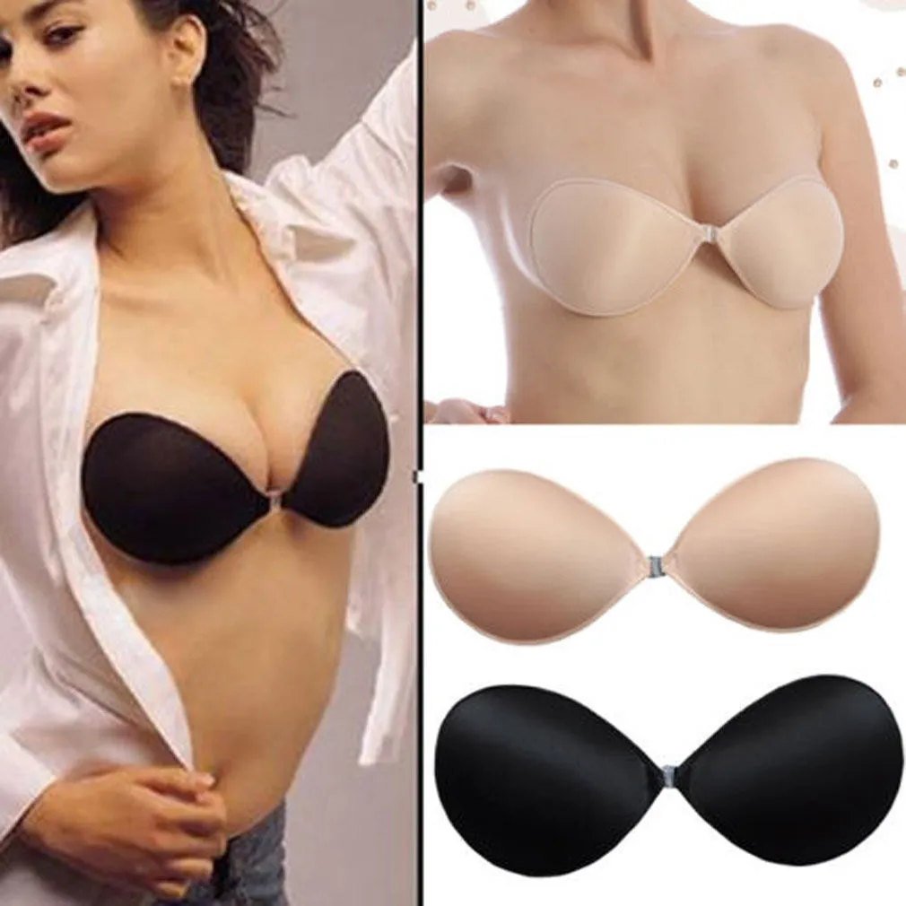 Women Strapless Round Up Invisible Backless Self-Adhesive Push Up Bra