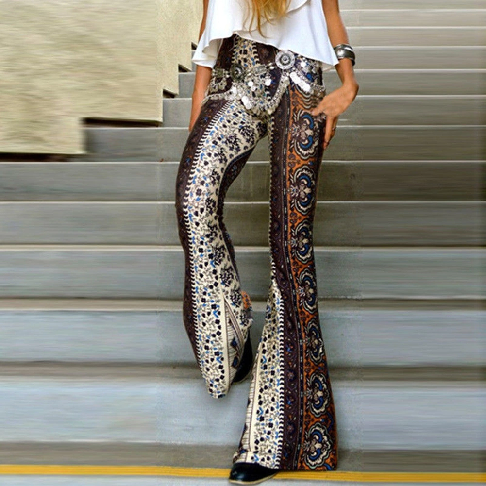 Women Bell-Bottom Pants Long Fashionable Patterns High Waist Slim-Fit Pants