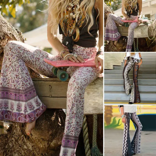 Women Bell-Bottom Pants Long Fashionable Patterns High Waist Slim-Fit Pants
