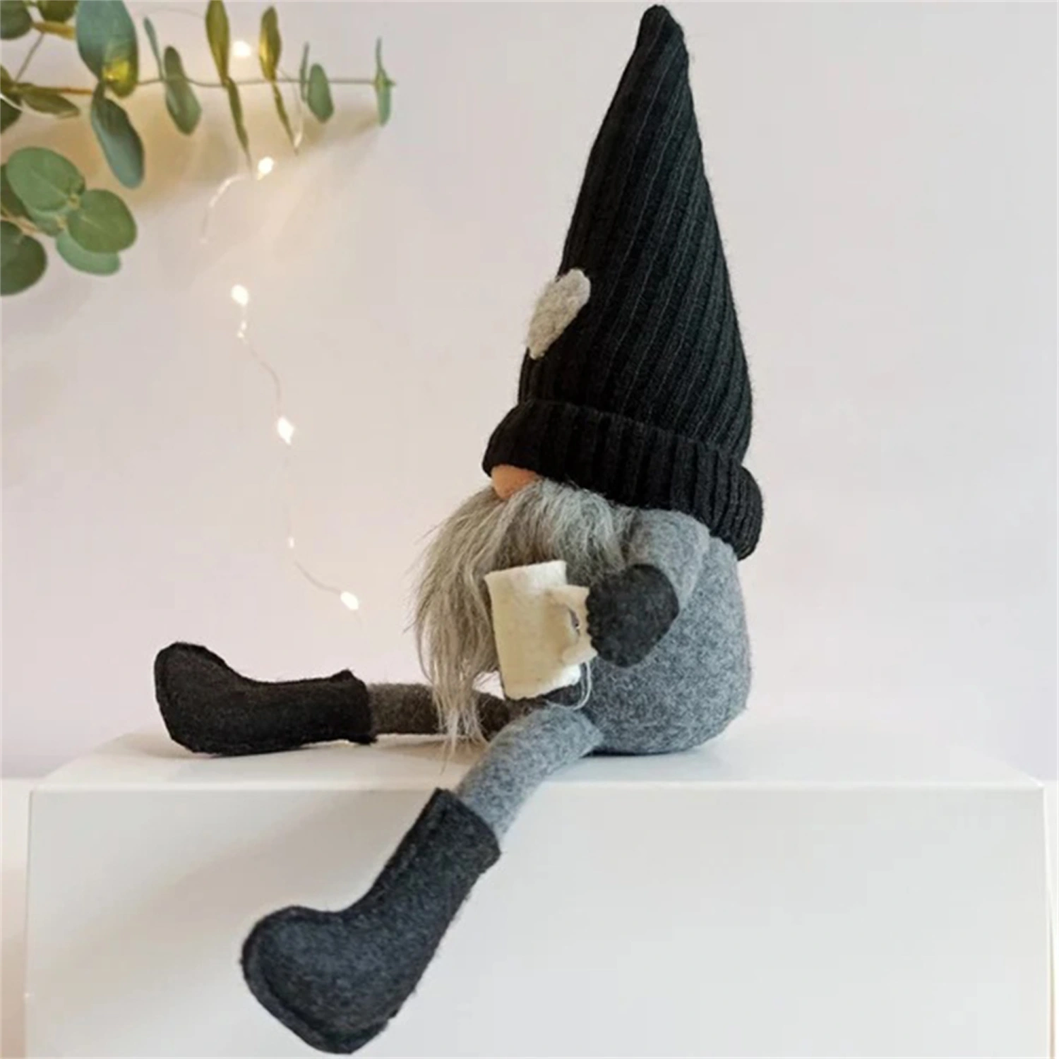 Plush Doll Pointed Hat Female/ Male Holding Coffee Cup Gnome Doll