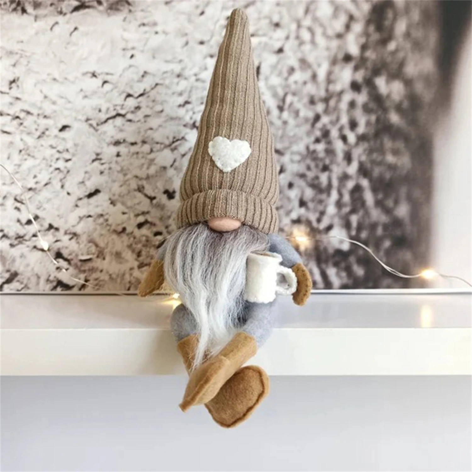 Plush Doll Pointed Hat Female/ Male Holding Coffee Cup Gnome Doll