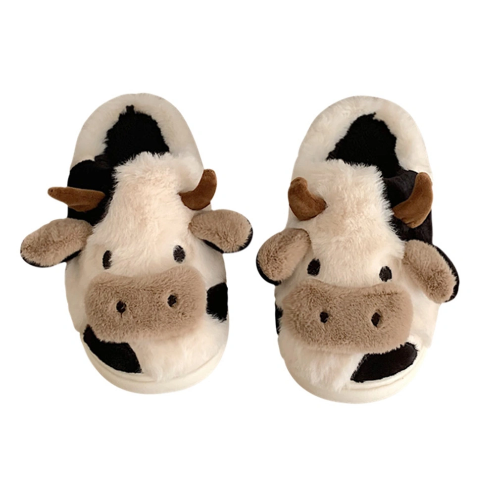 Women's Fuzzy Warm Slippers, Cartoon Cow Cozy Non-Skid Slippers