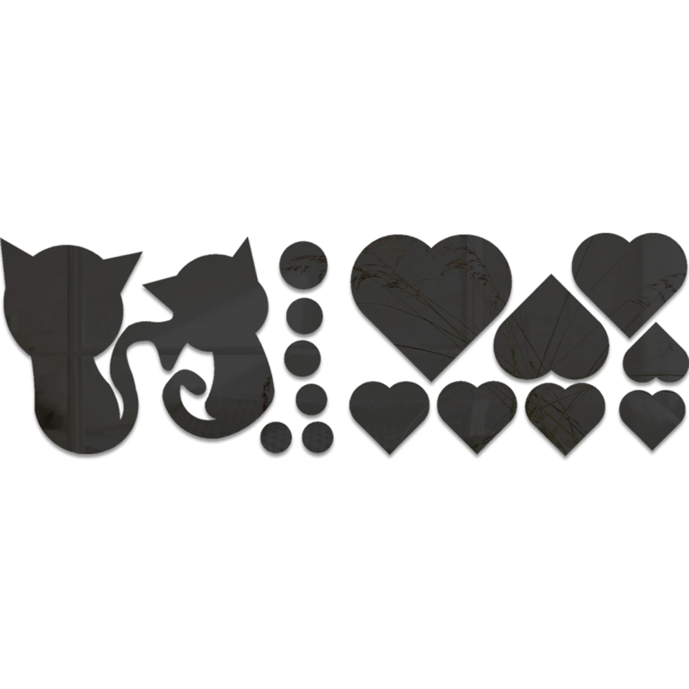 Mirror Wall Stickers, Heart and Cat Shaped Wall Decals, Wall Art Decor