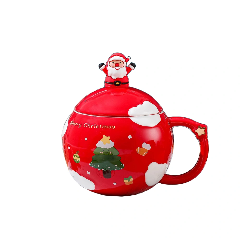 Cartoon Patterns Print Ceramic Cup with Lid and Santa Claus Spoon